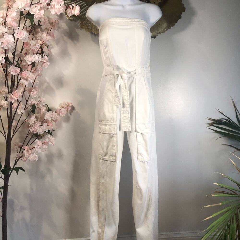 Cargo Strapless white Romper belted Free people.